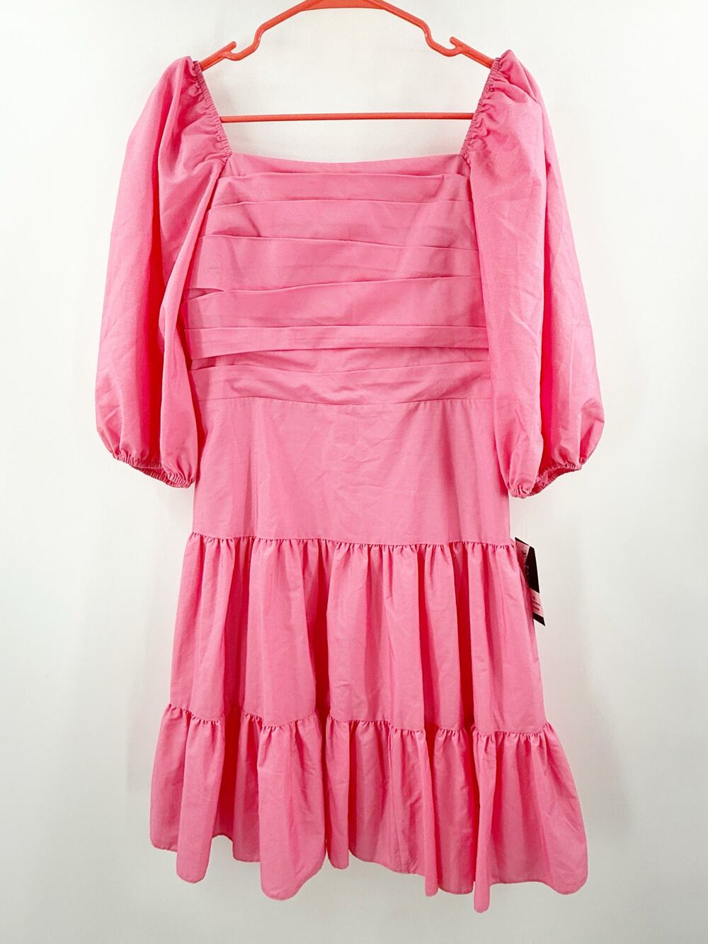 Taylor Dress Women's Size 12 NWT Solid Pink Carnation Tiered 3/4 Puff Sleeve